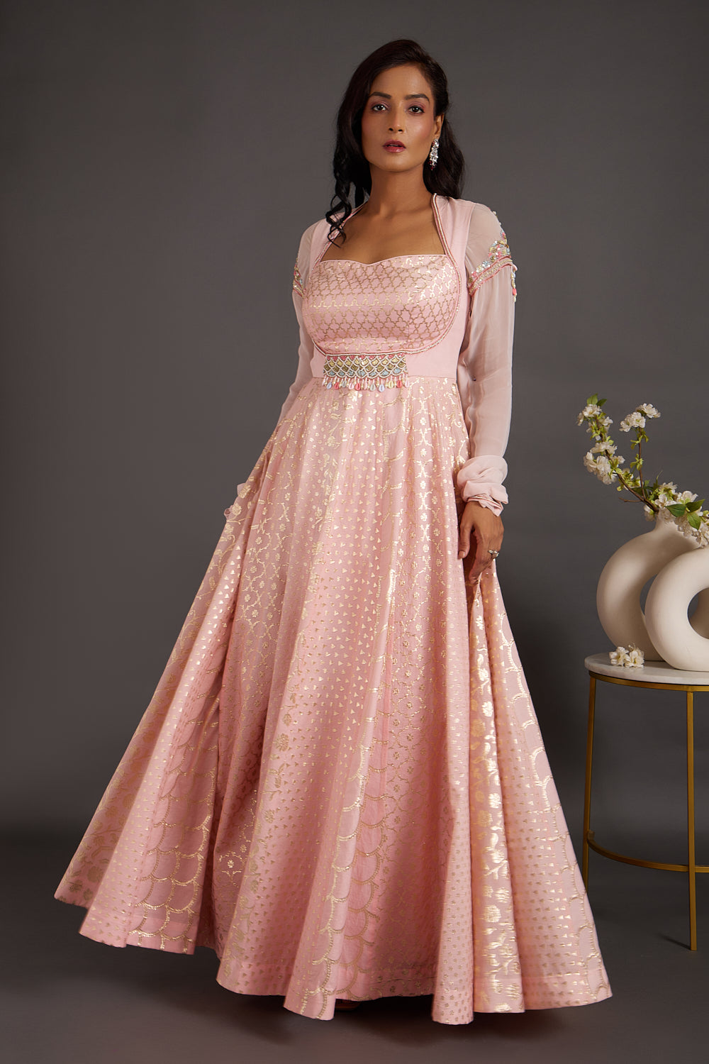 Pink Chanderi Butis Anarkali