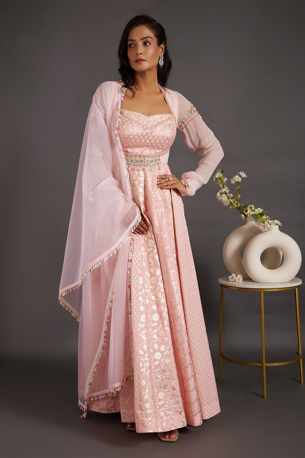 Pink Chanderi Butis Anarkali
