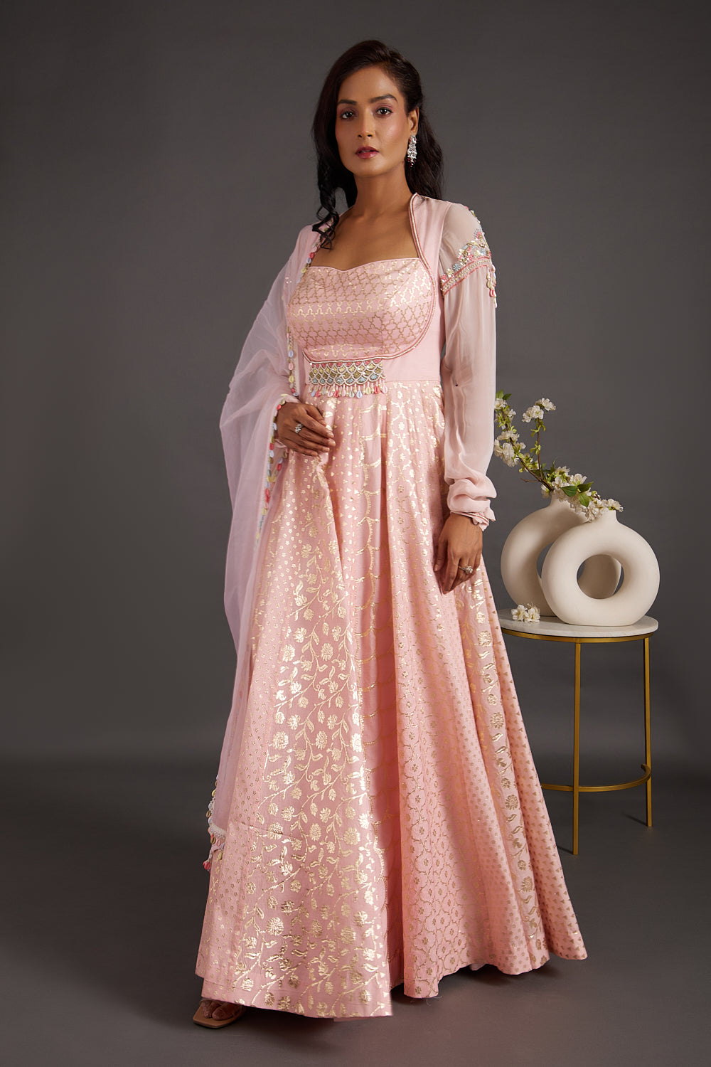 Pink Chanderi Butis Anarkali