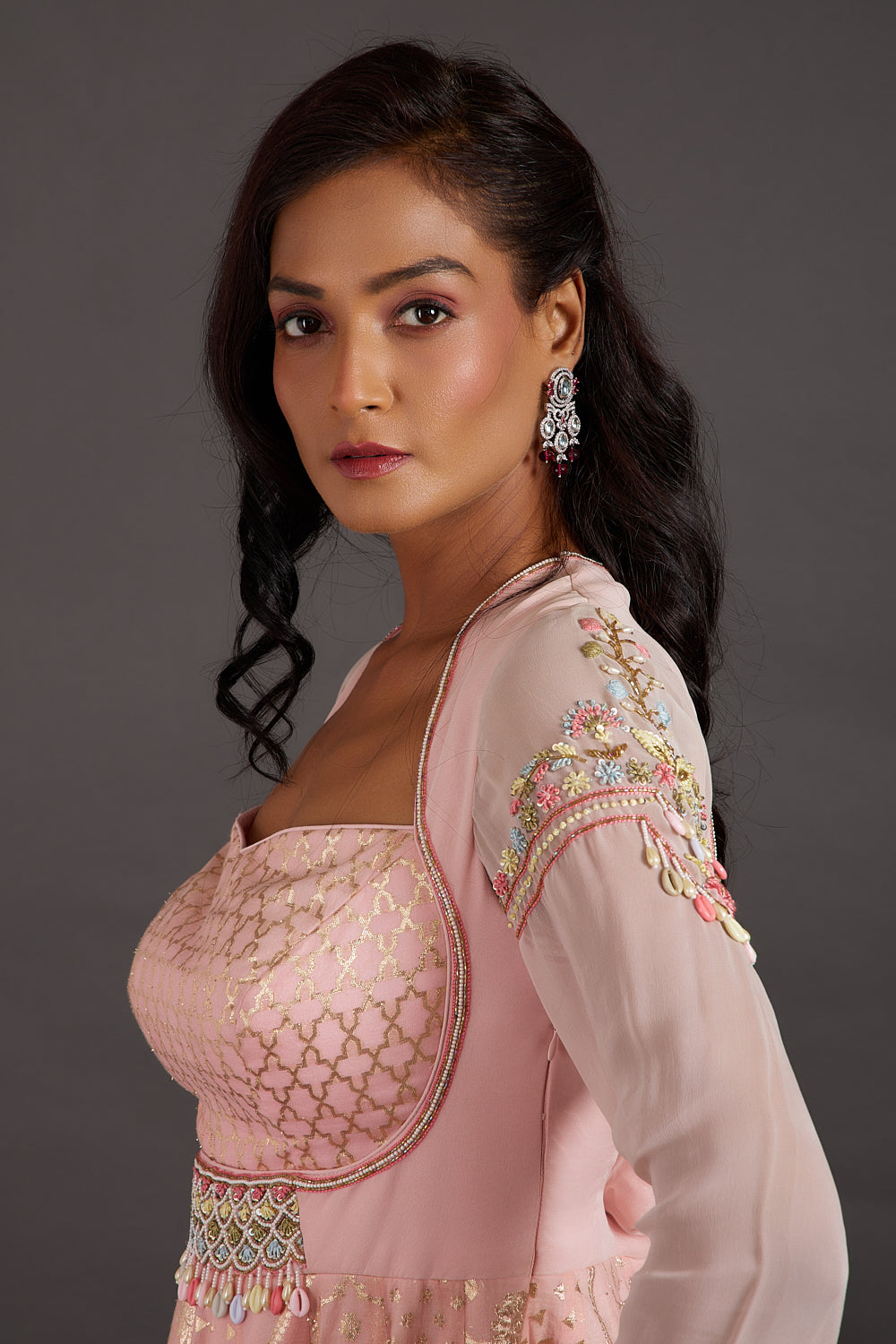 Pink Chanderi Butis Anarkali