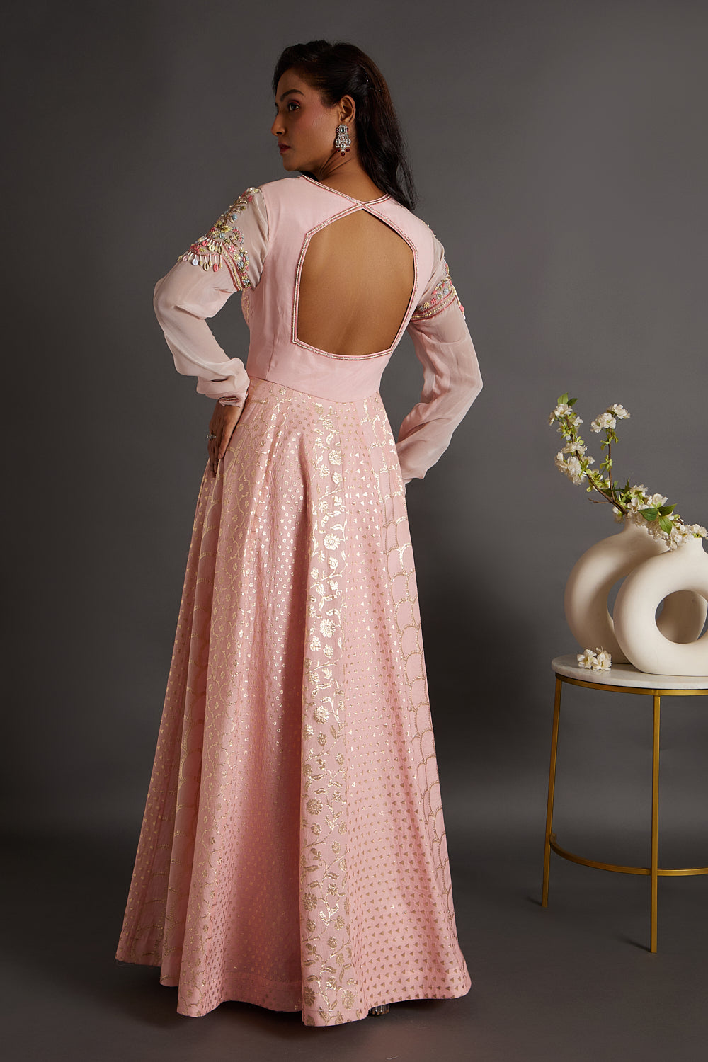 Pink Chanderi Butis Anarkali