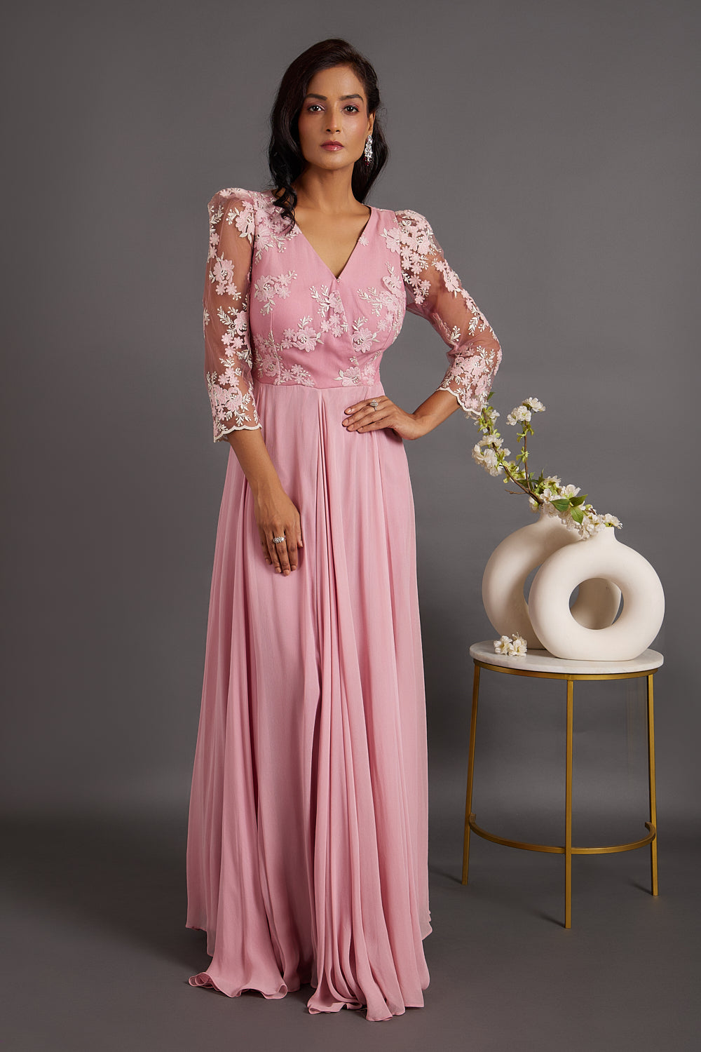 Orchid Pink floral Embroidered Gown