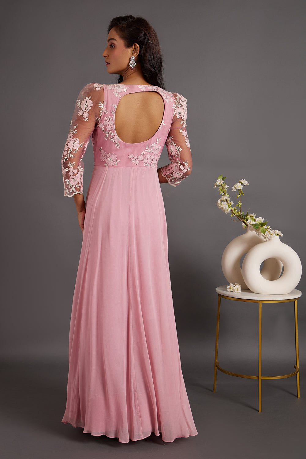 Orchid Pink floral Embroidered Gown
