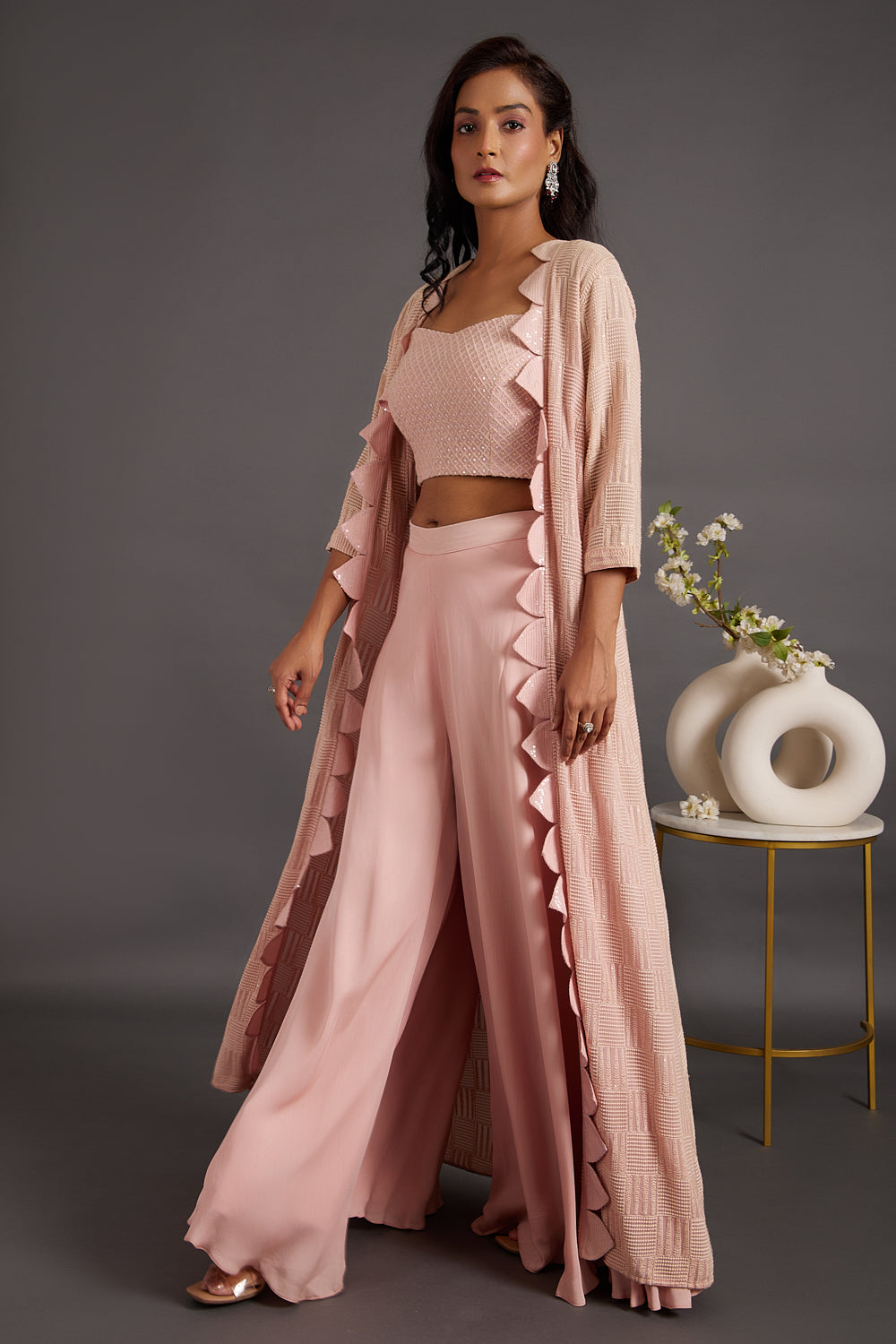 Peach Dust Cape with Sharara Set
