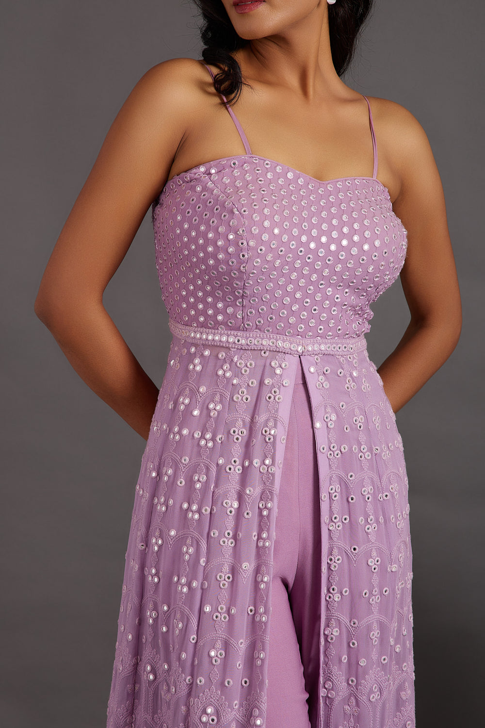 Wild berry Lucknawi Anarkali with Pants Set