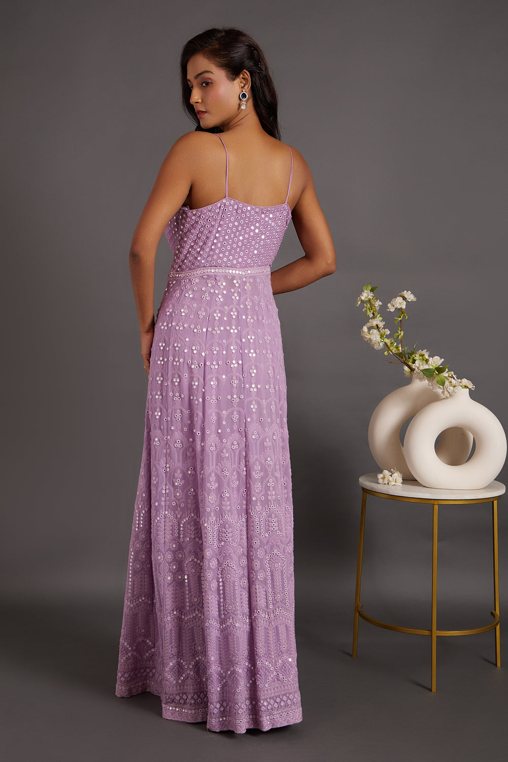 Wild berry Lucknawi Anarkali with Pants Set