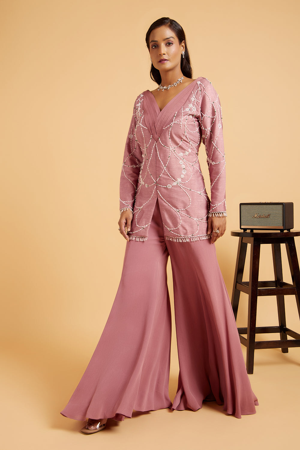 Blush Pink Pearl Hand Embroidered Sharara Set