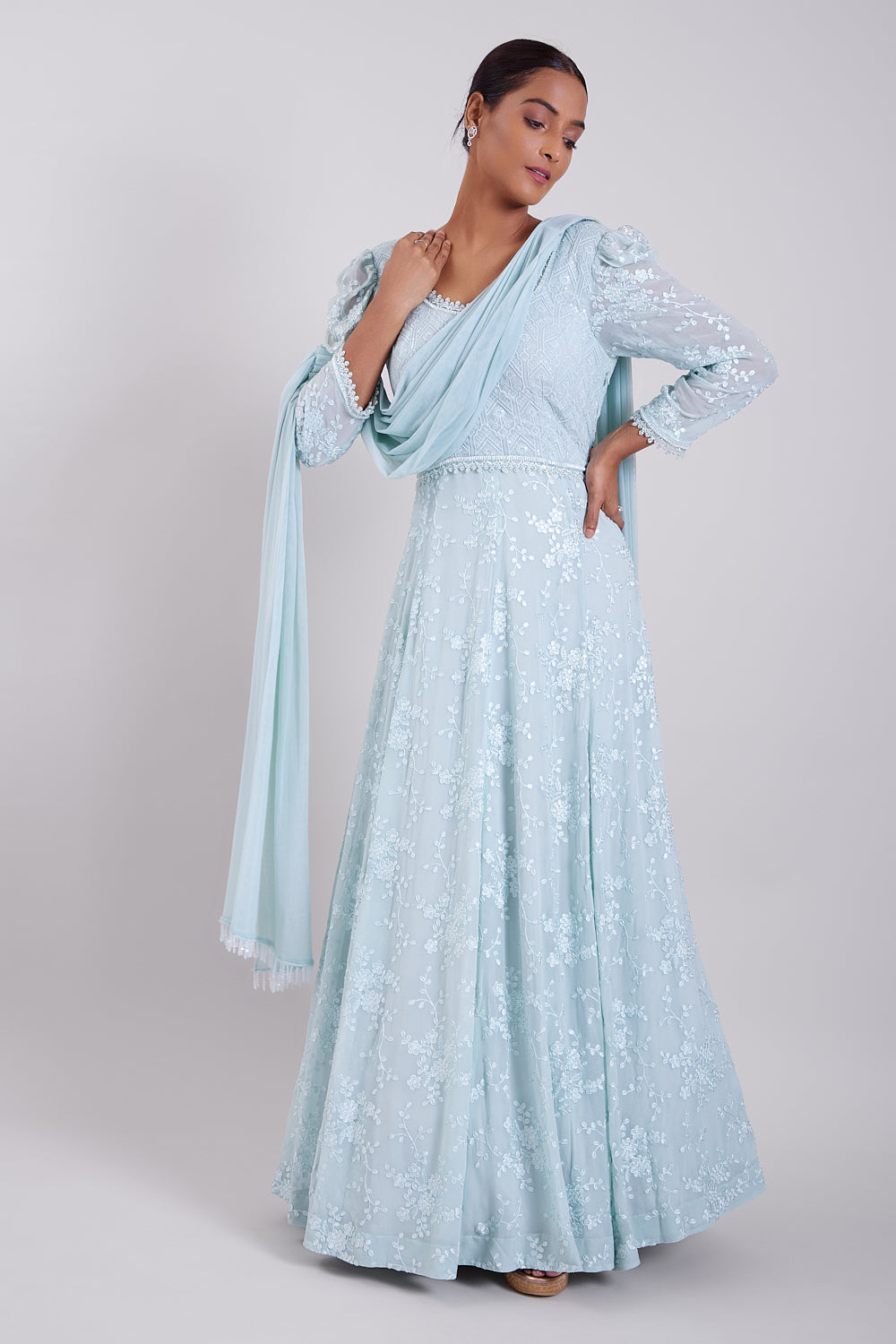 Aqua Drape Dupatta Anarkali