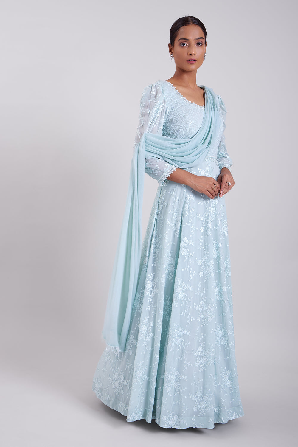 Aqua Drape Dupatta Anarkali