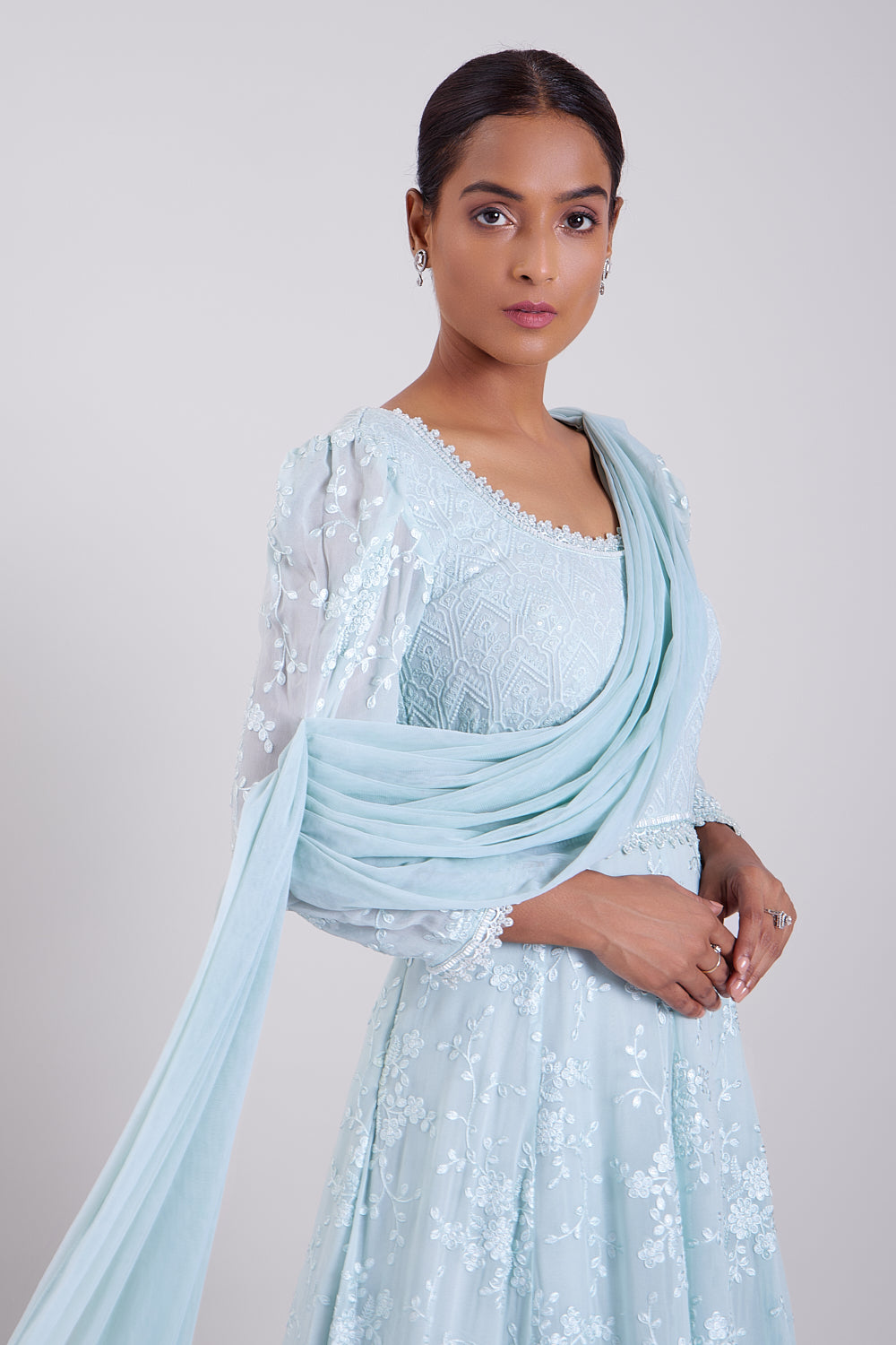 Aqua Drape Dupatta Anarkali