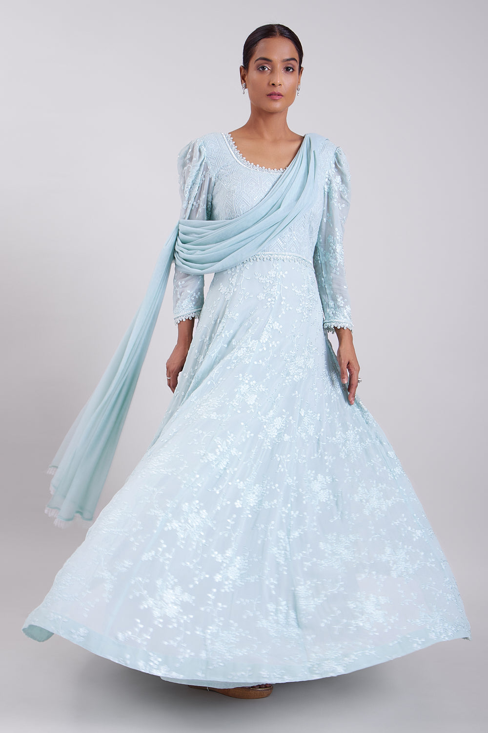 Aqua Drape Dupatta Anarkali