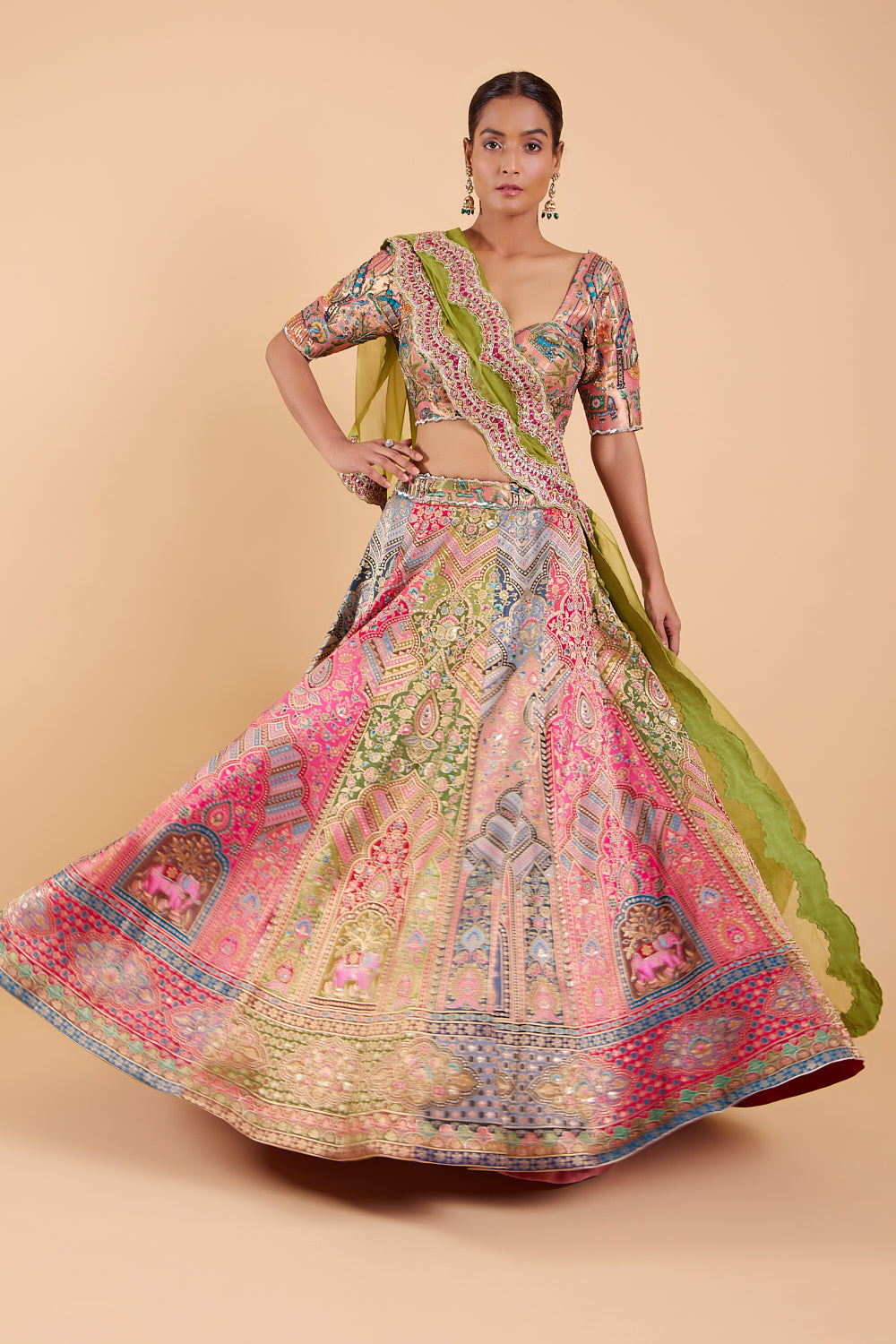 Kaleidoscope Charm Silk Banarasi Lehenga Set