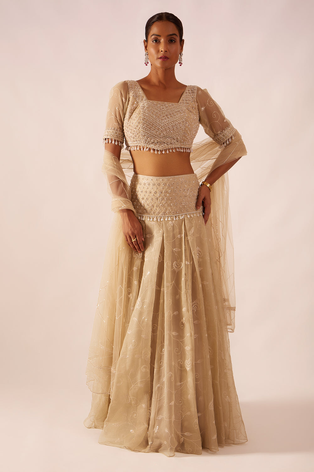 Guilded Sequinned Organza Lehenga Set
