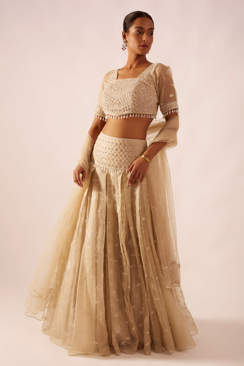 Guilded Sequinned Organza Lehenga Set