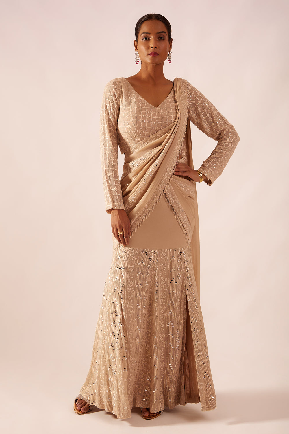 Ethereal Drape Saree With Mirror Embroidery