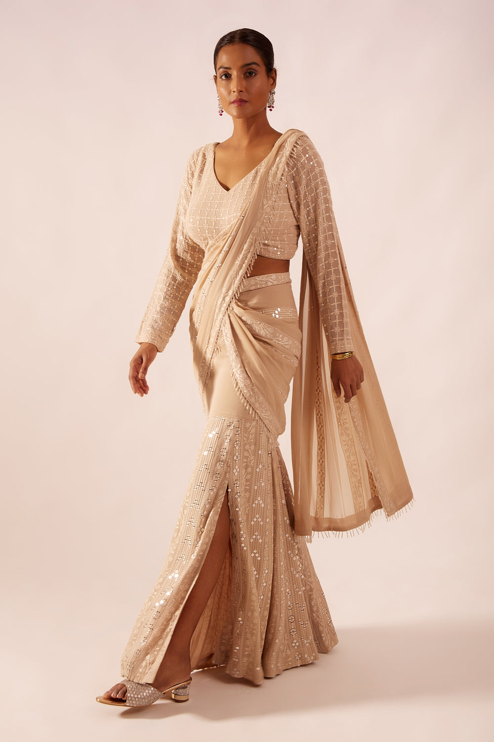 Ethereal Drape Saree With Mirror Embroidery