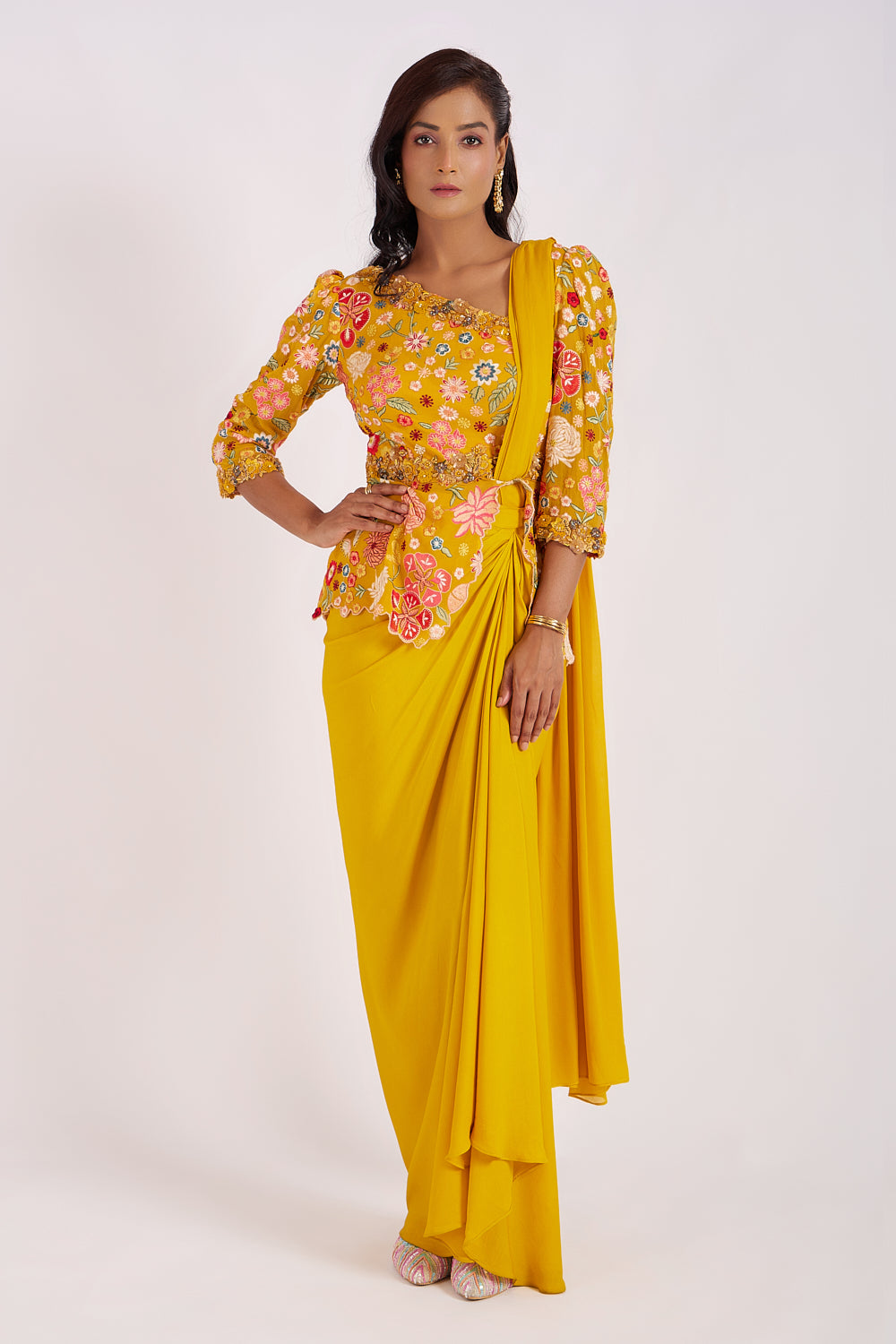 Mustard Yellow Drape Sari