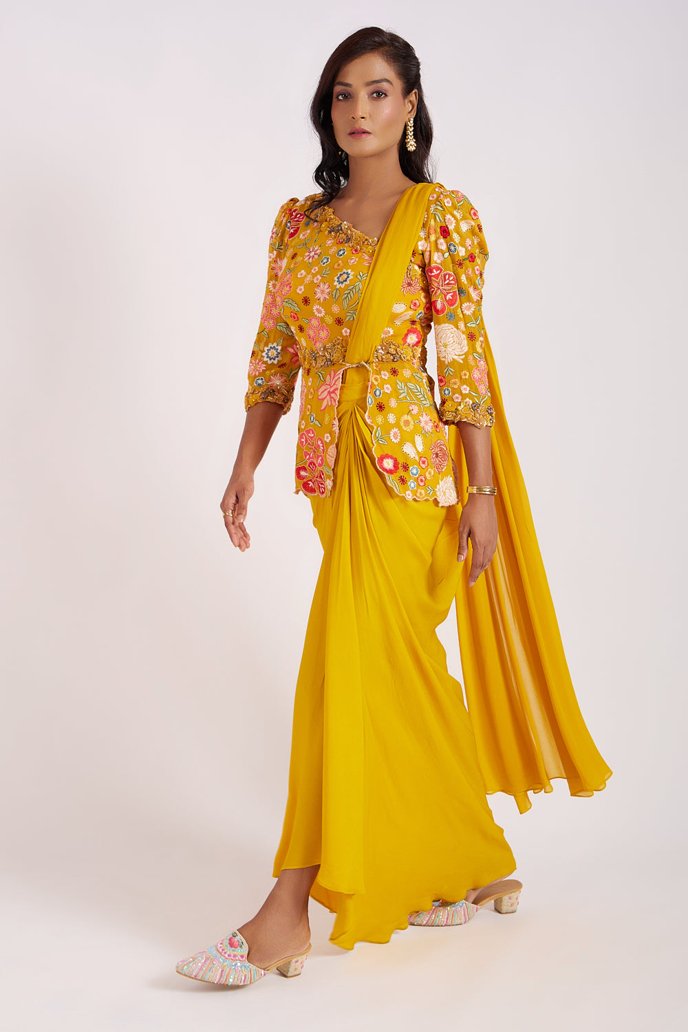 Mustard Yellow Drape Sari