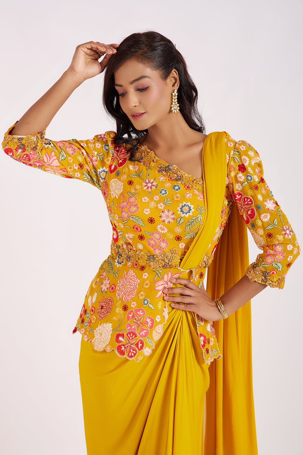 Mustard Yellow Drape Sari
