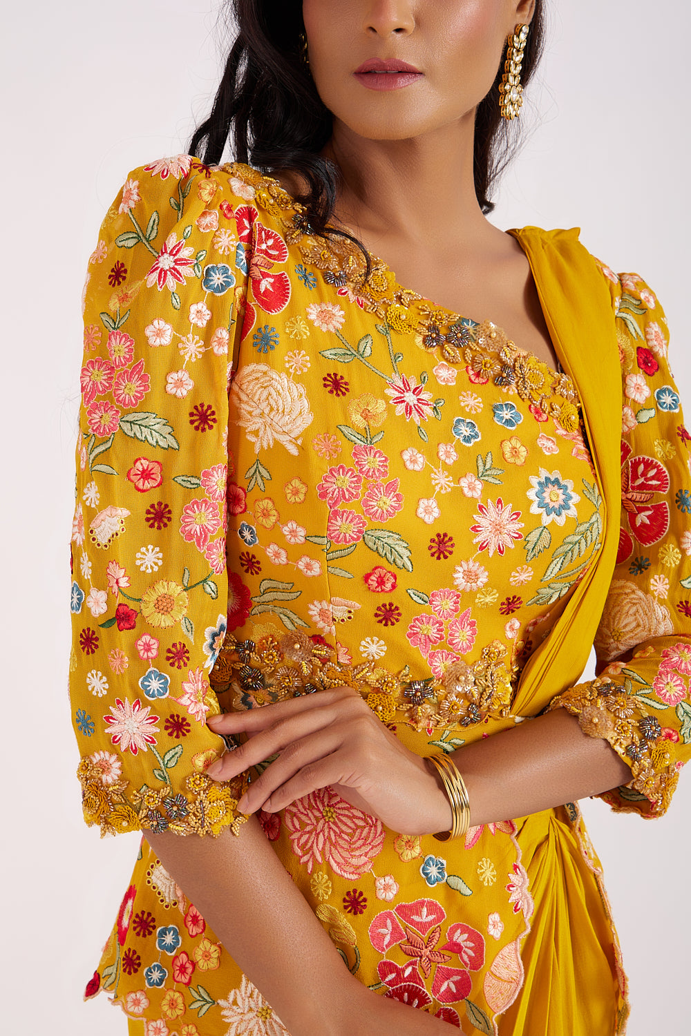 Mustard Yellow Drape Sari