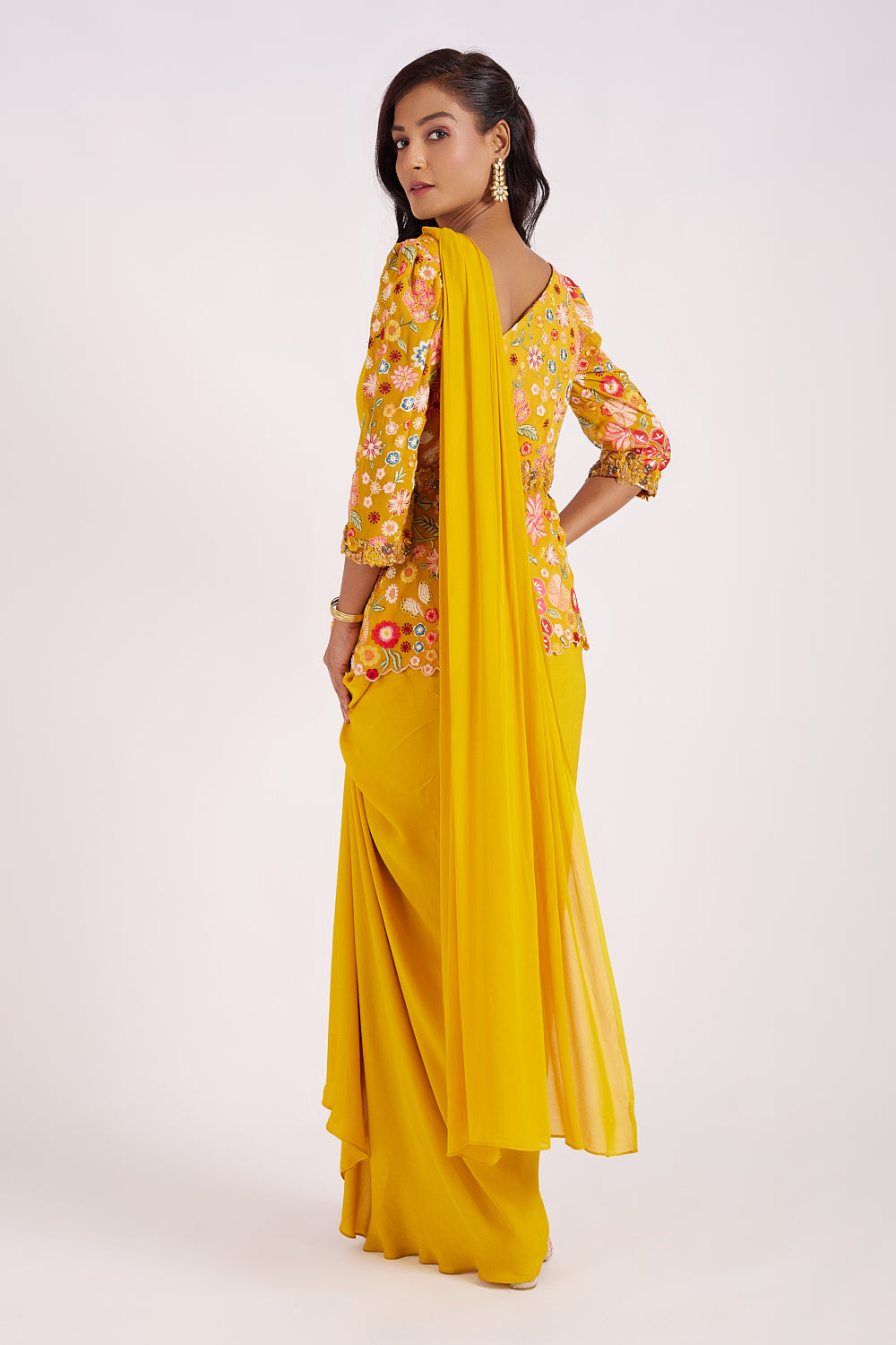Mustard Yellow Drape Sari