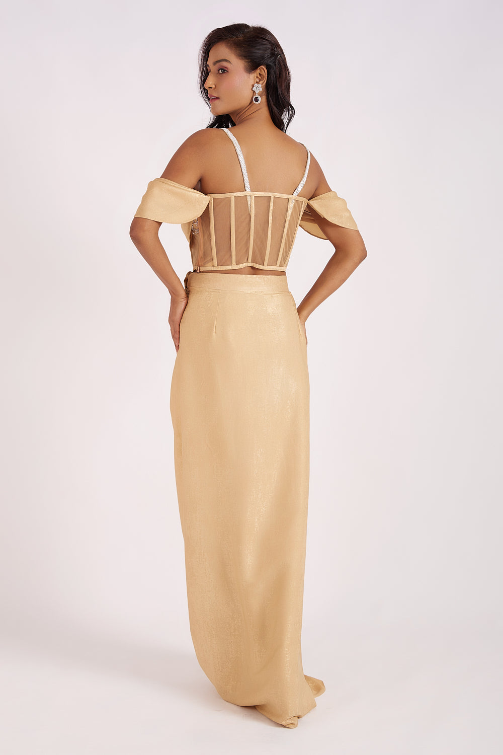 Gold Opulent Corset With Drape Skirt Set