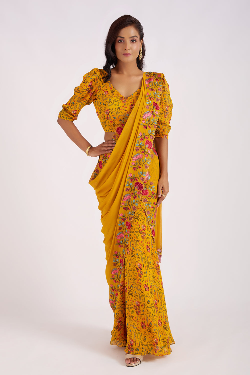 Ochre Drape Sharara Saree Set