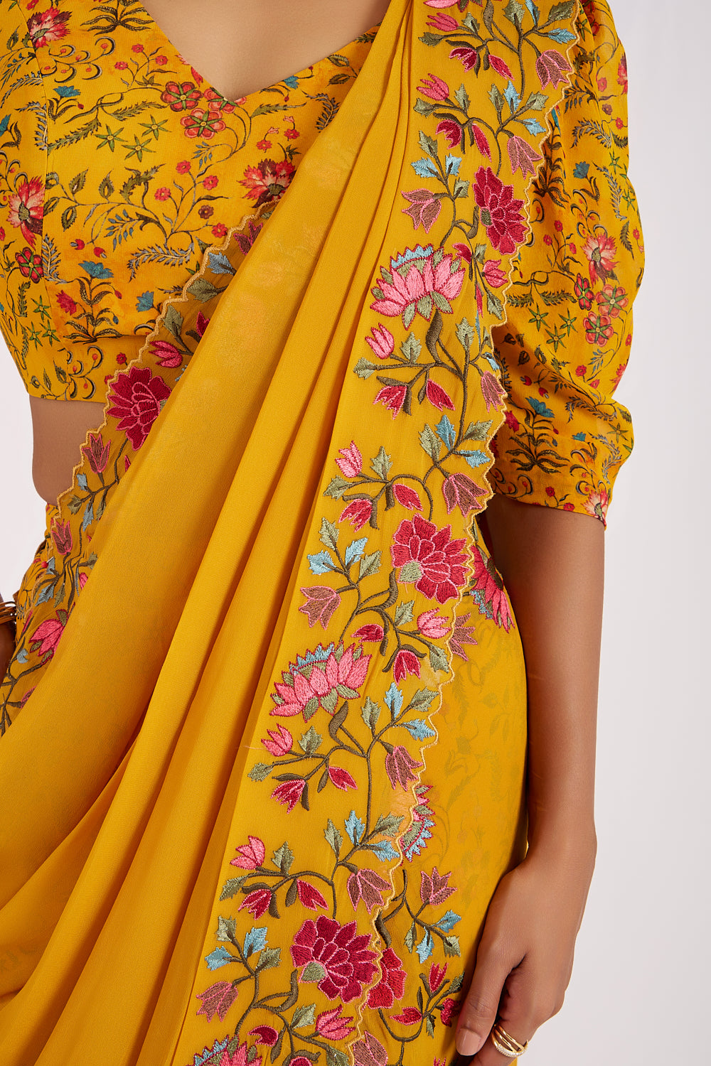 Ochre Drape Sharara Saree Set