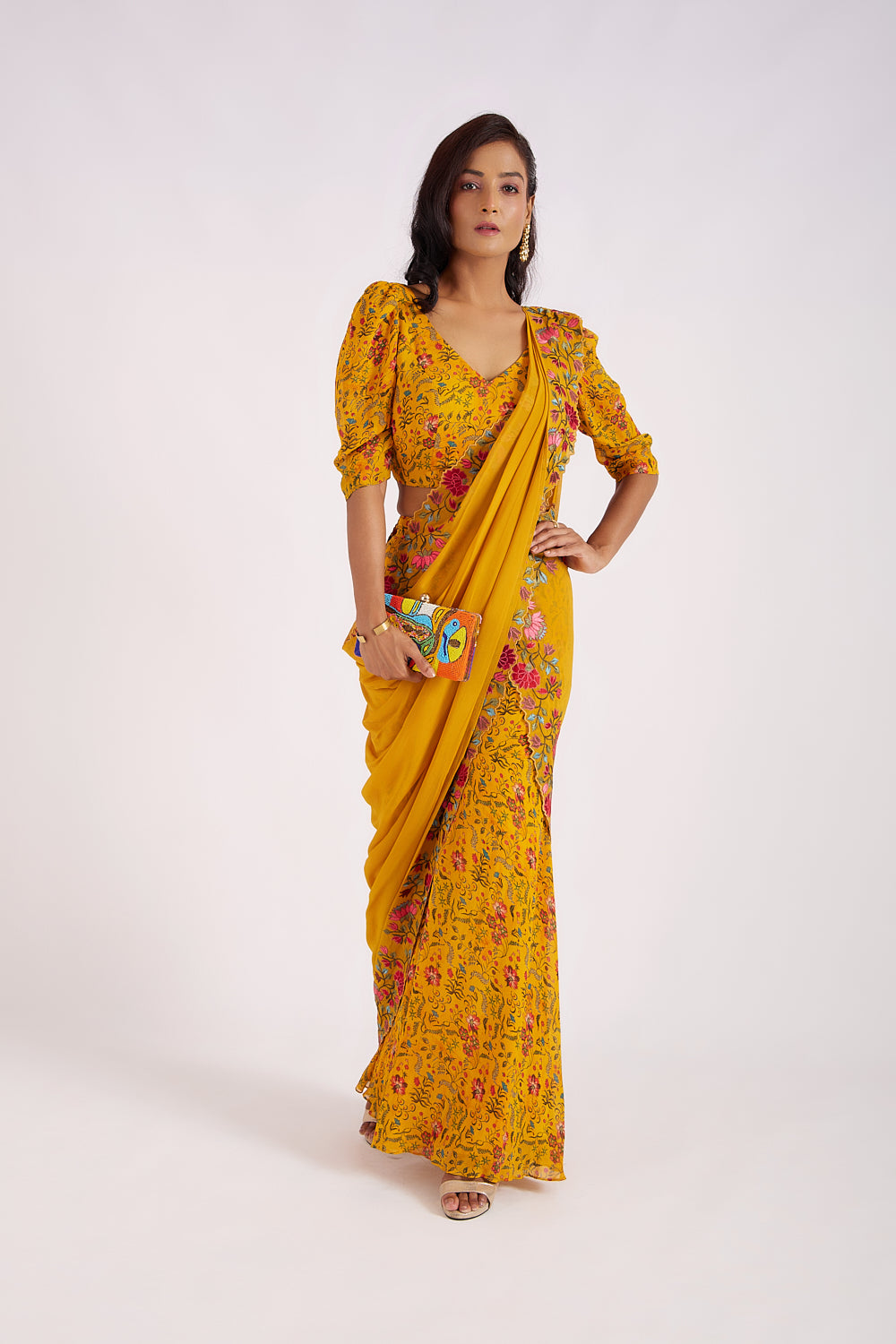 Ochre Drape Sharara Saree Set