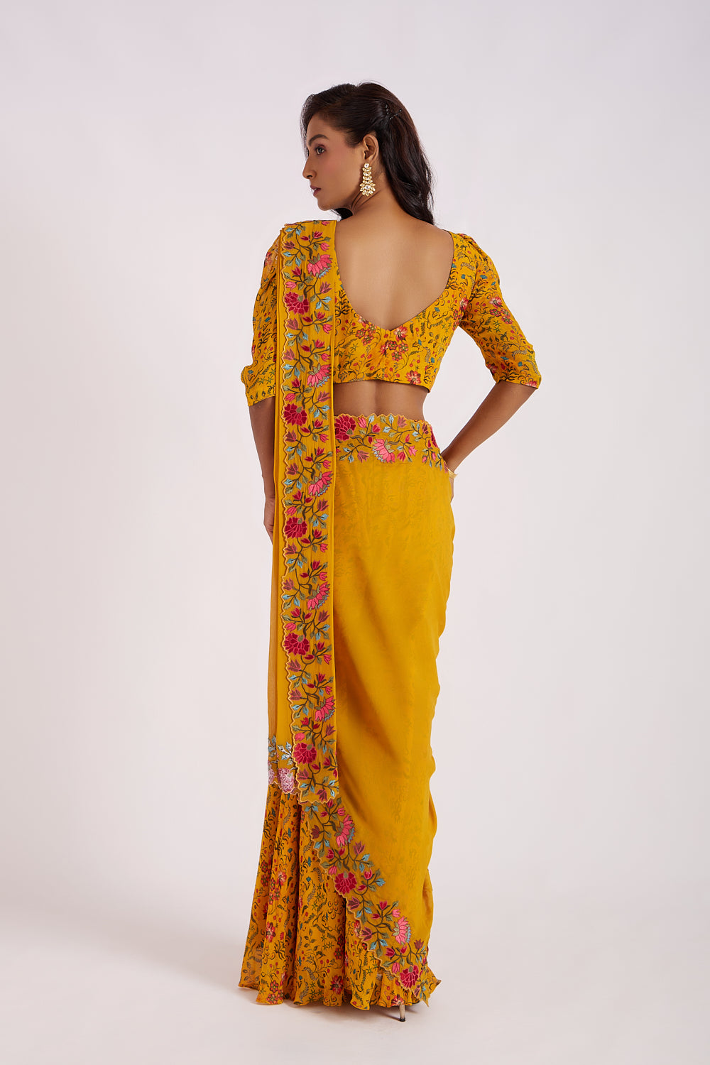 Ochre Drape Sharara Saree Set