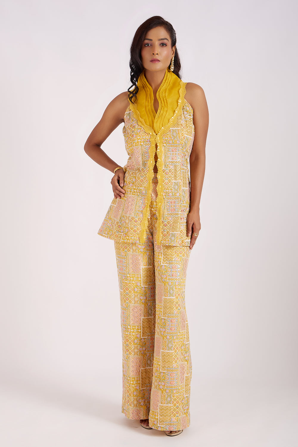 Amber yellow embroidered Co ord set