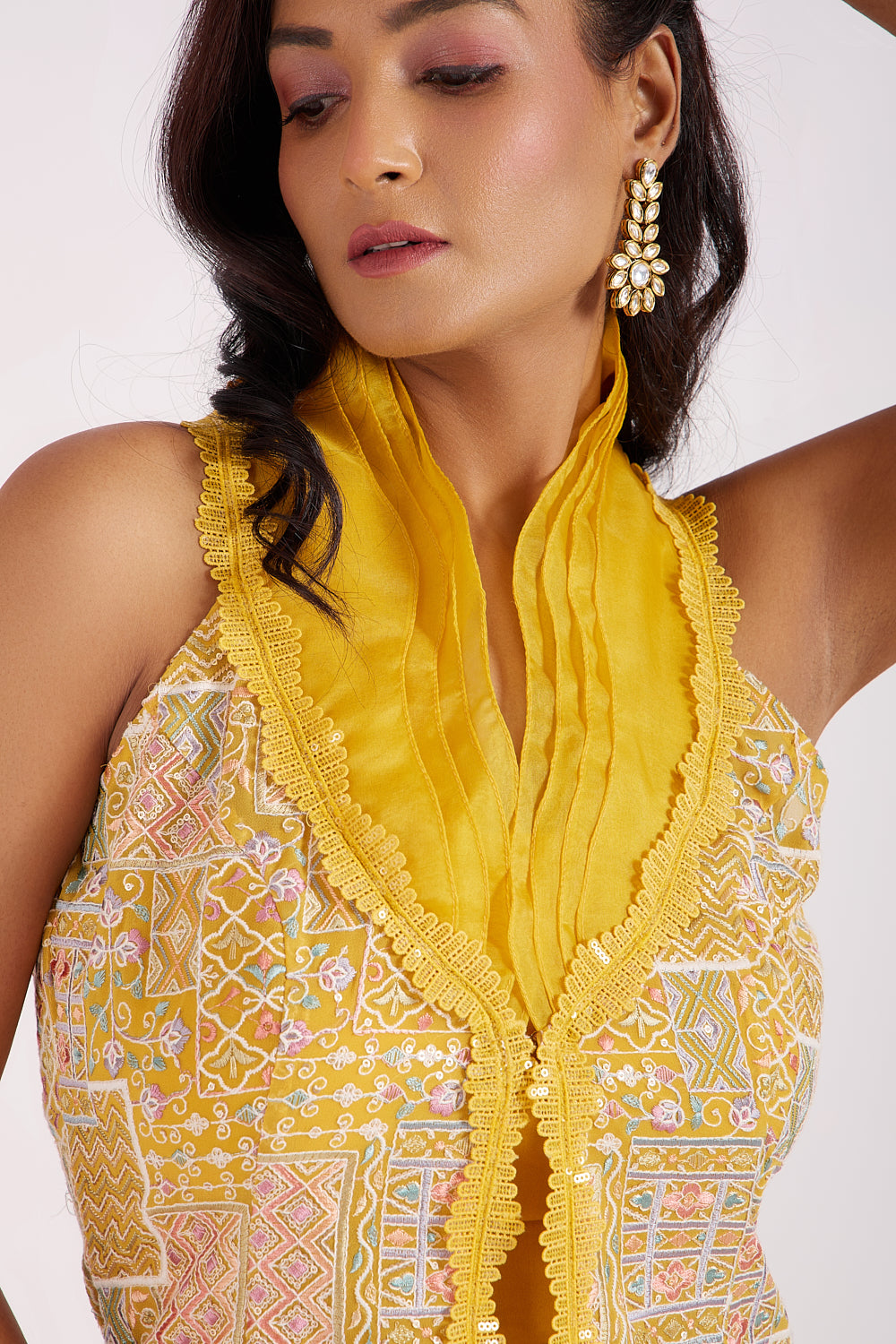 Amber yellow embroidered Co ord set