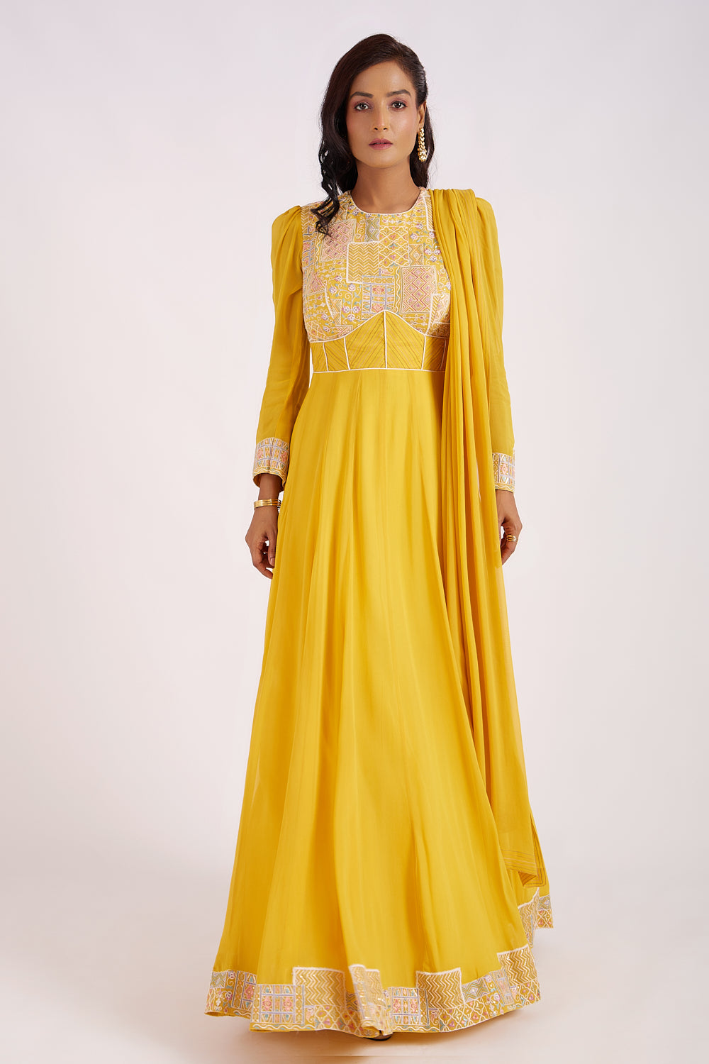 Naples Yellow Embroidered Anarkali Set