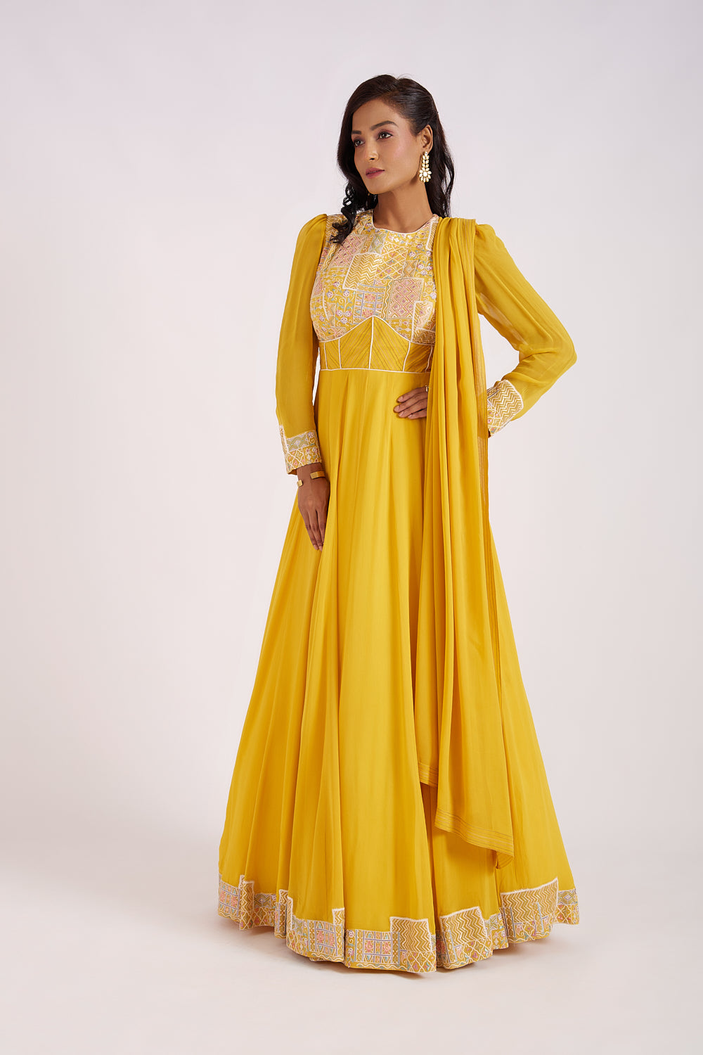 Naples Yellow Embroidered Anarkali Set