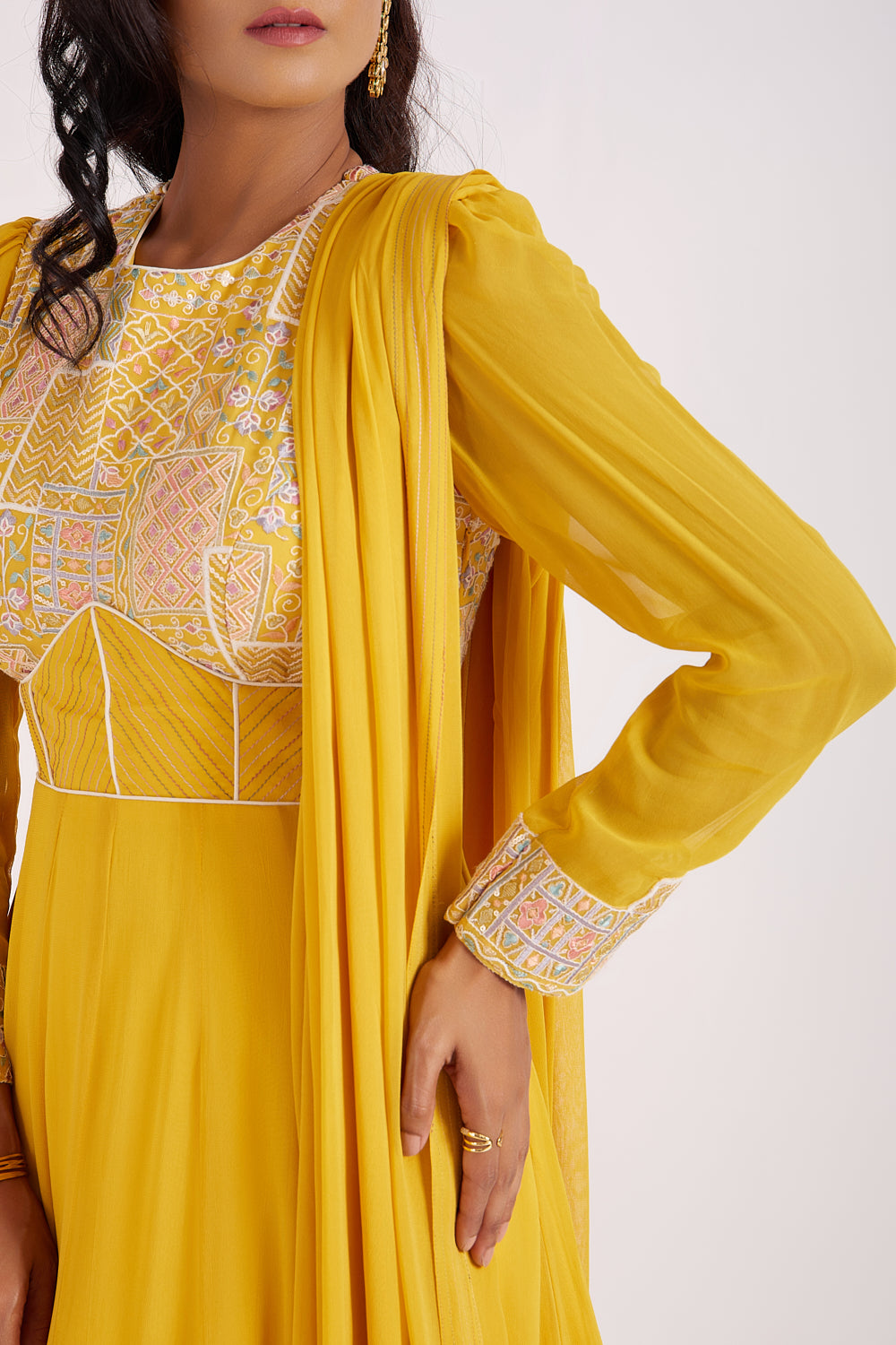 Naples Yellow Embroidered Anarkali Set