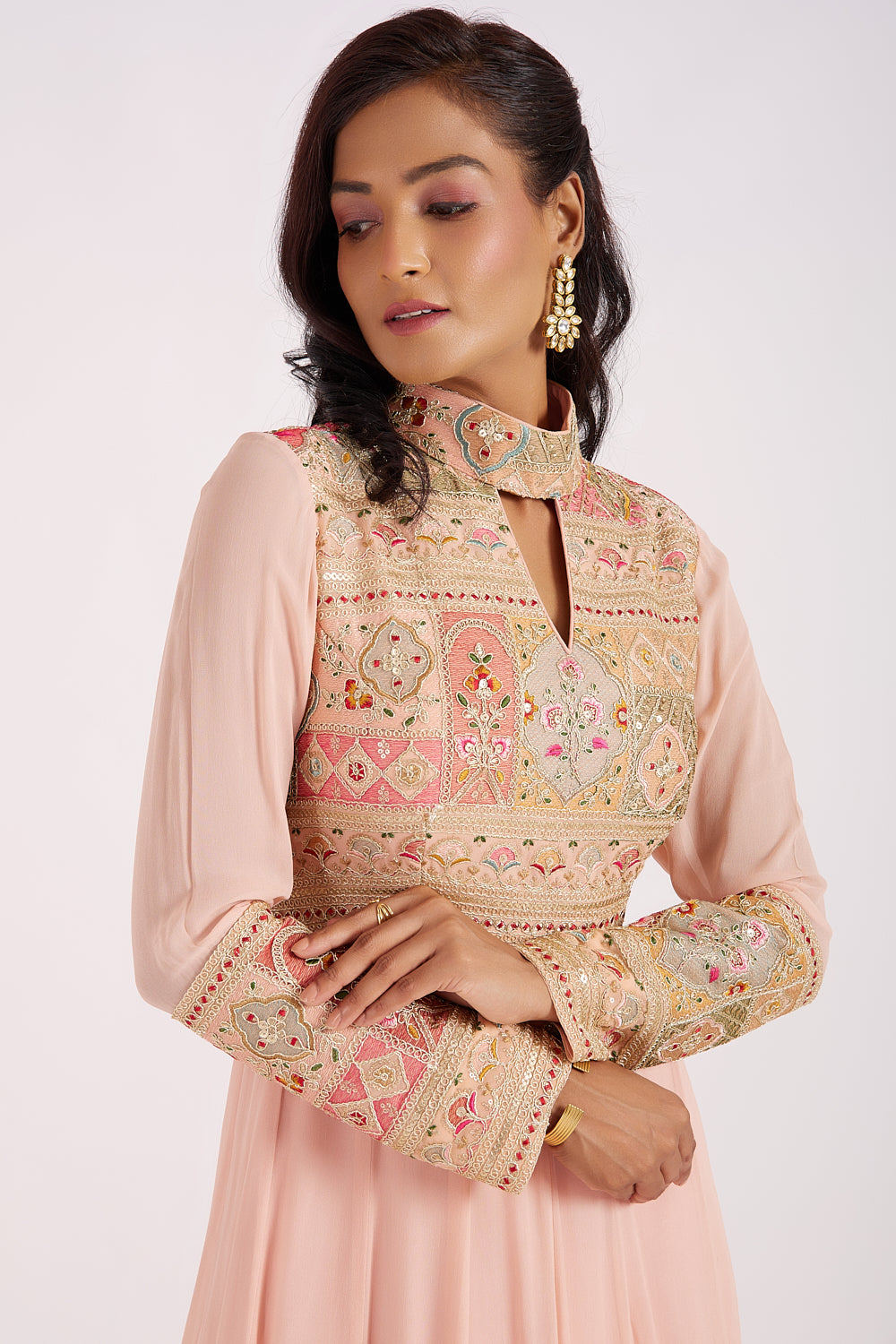 Heather Peach Dori Embroidery Anarkali Set