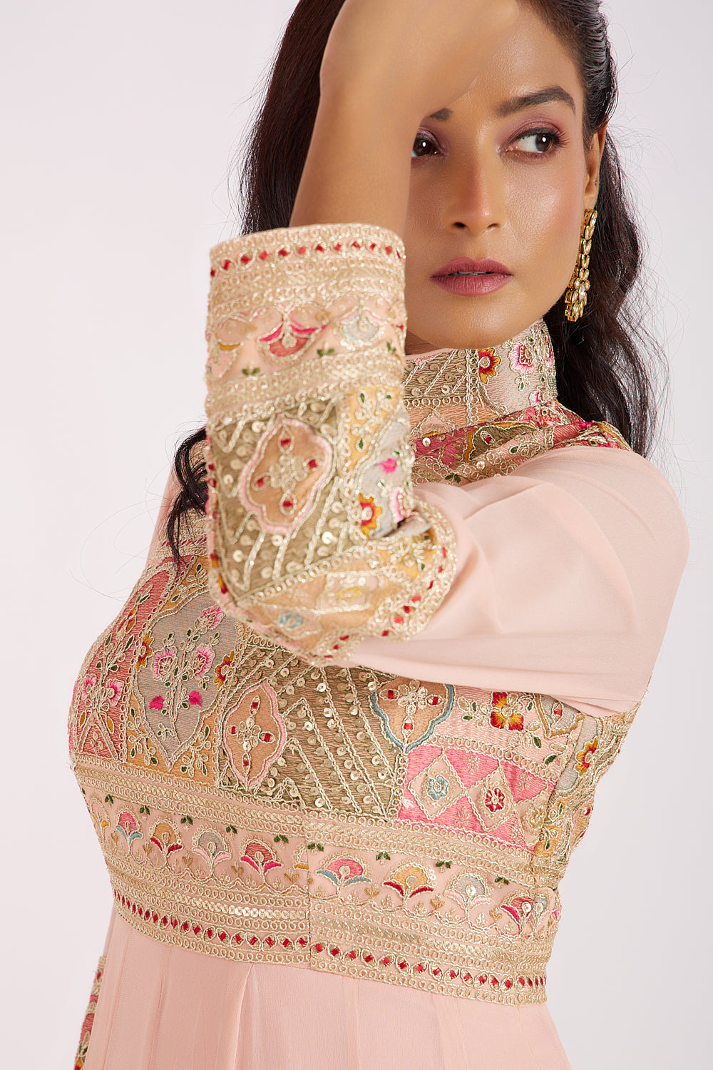 Heather Peach Dori Embroidery Anarkali Set