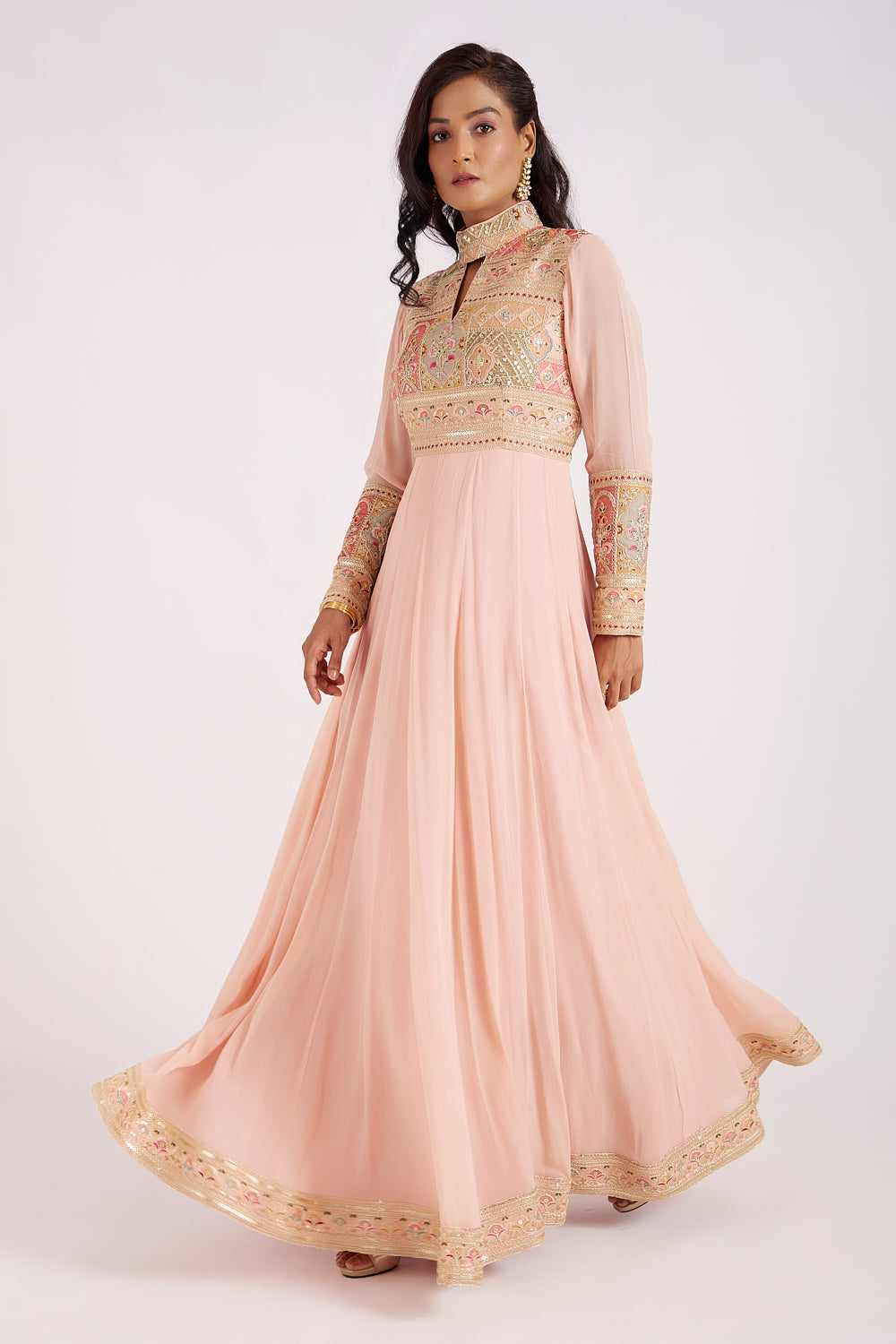 Heather Peach Dori Embroidery Anarkali Set