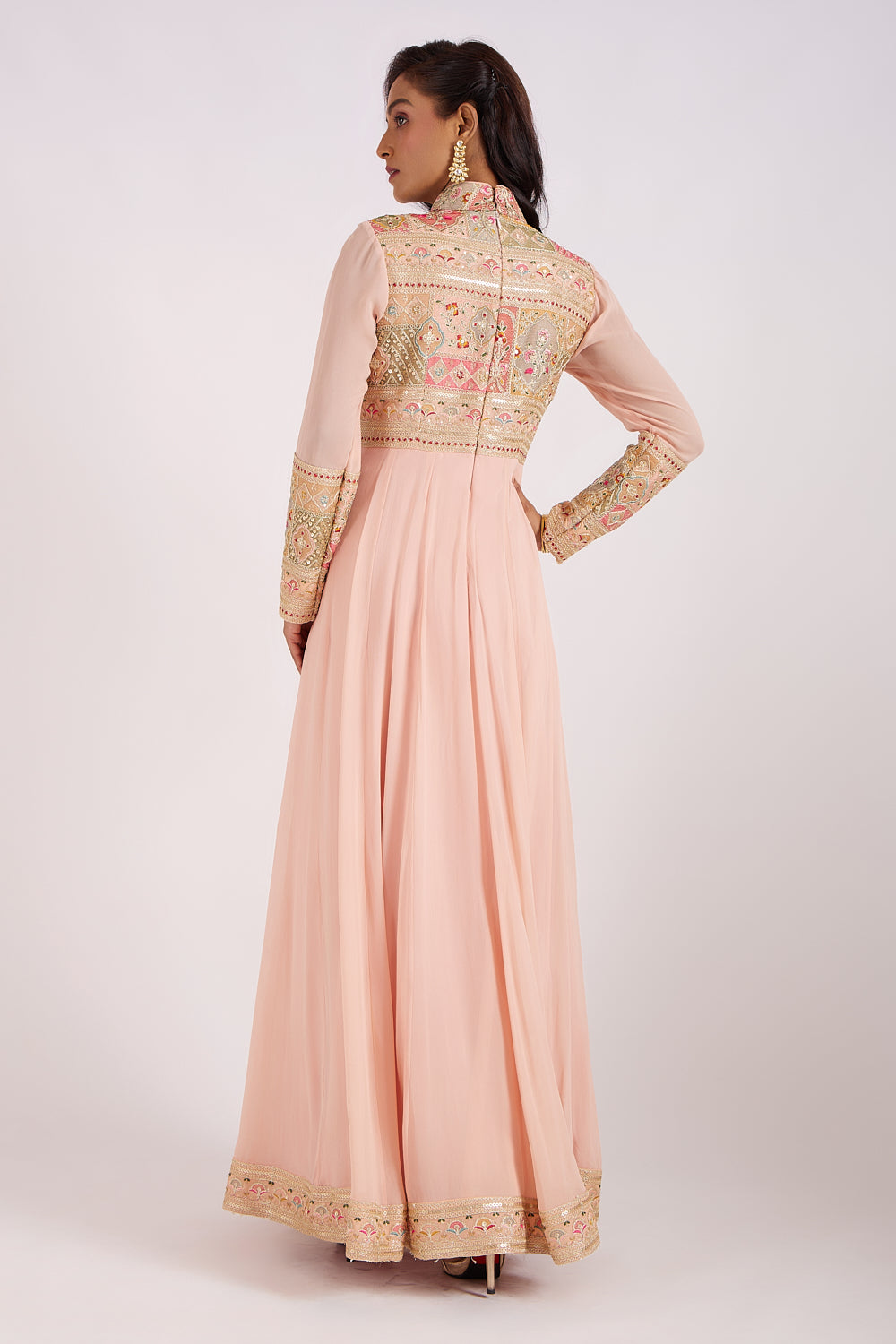 Heather Peach Dori Embroidery Anarkali Set