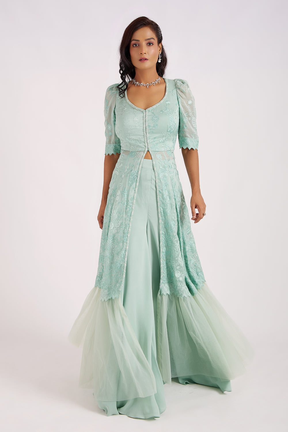 Aqua Anarkali with Sharara Pants Set