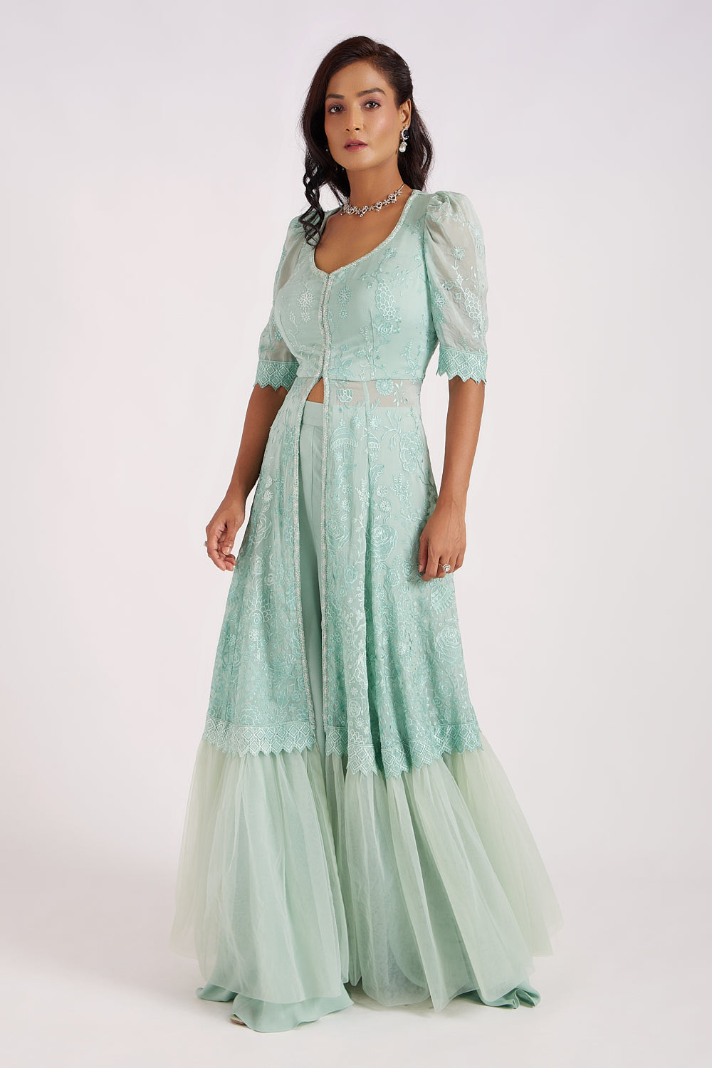 Aqua Anarkali with Sharara Pants Set