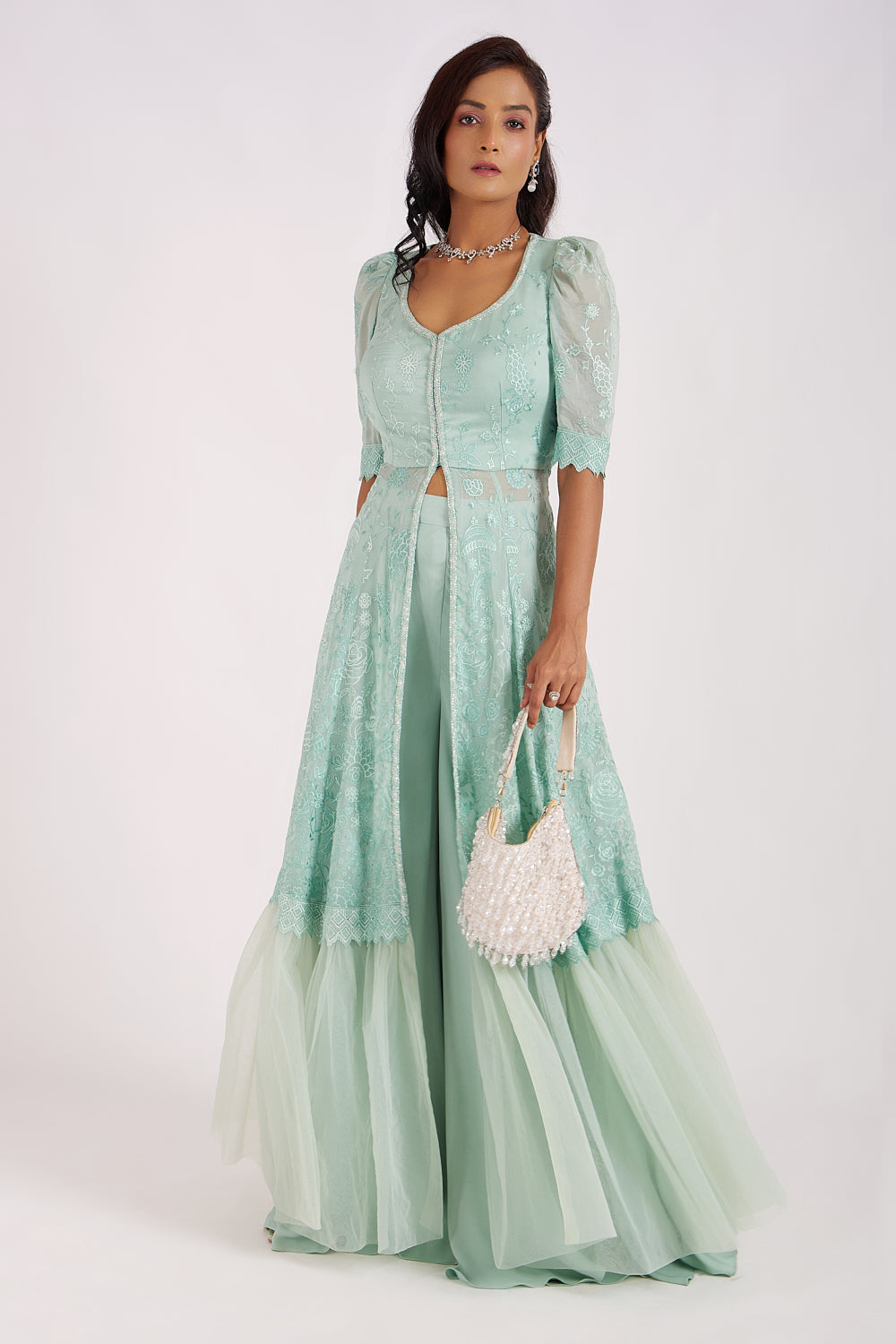 Aqua Anarkali with Sharara Pants Set