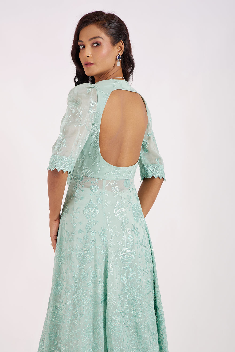 Aqua Anarkali with Sharara Pants Set