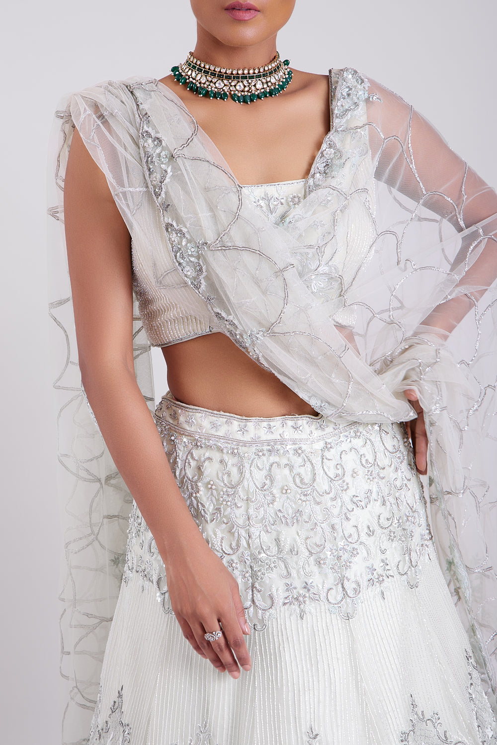 Mint Green Organza Hand Embroidered Lehenga Set