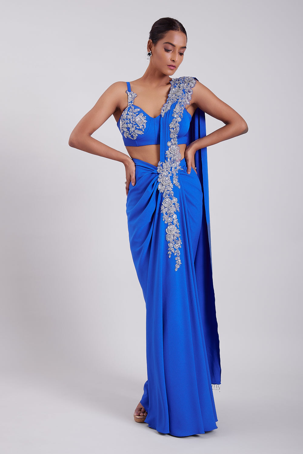 Moroccan Blue Drape Saree