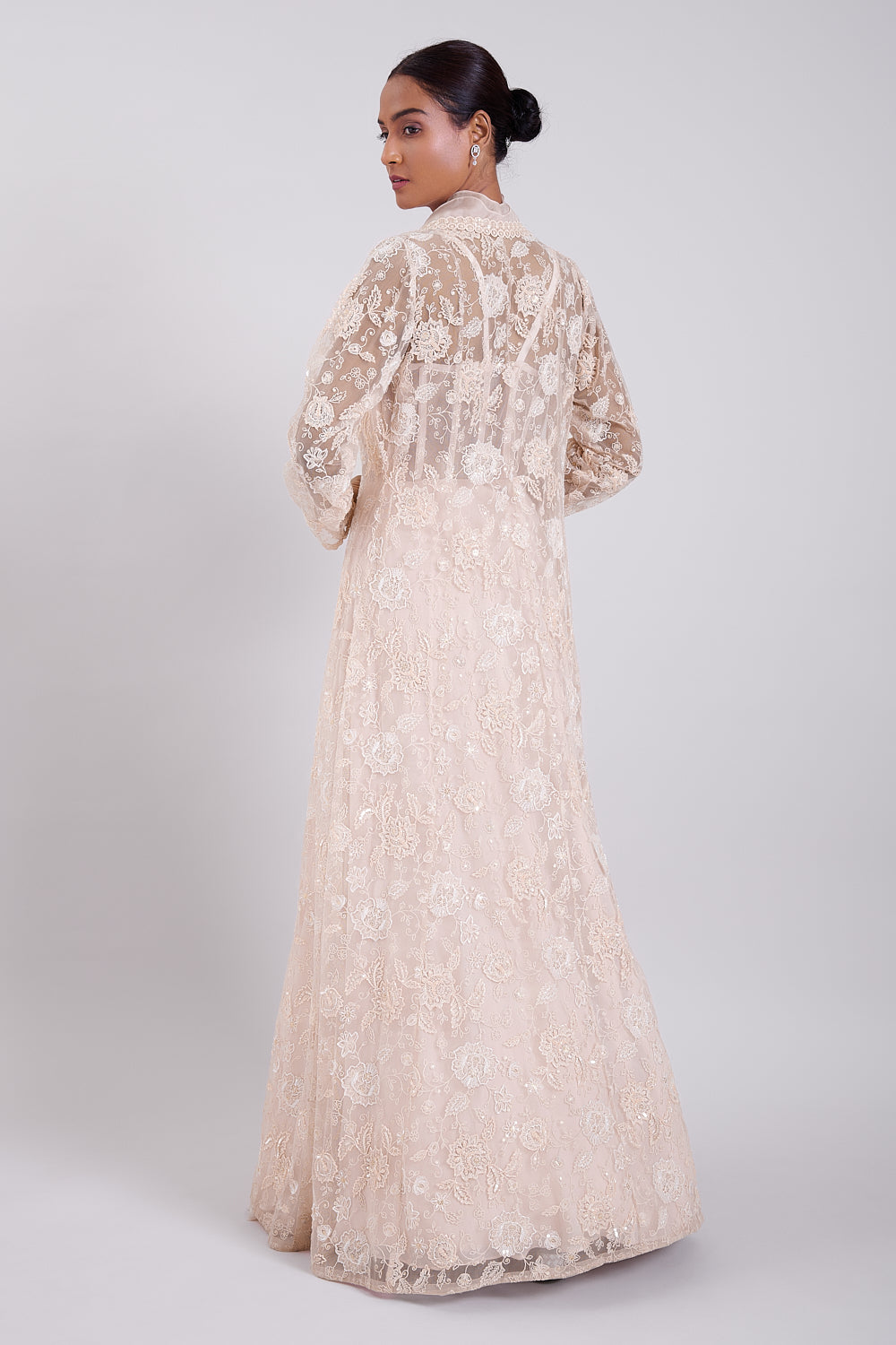 Budding Peach Embroidered Cape With Corset Gown